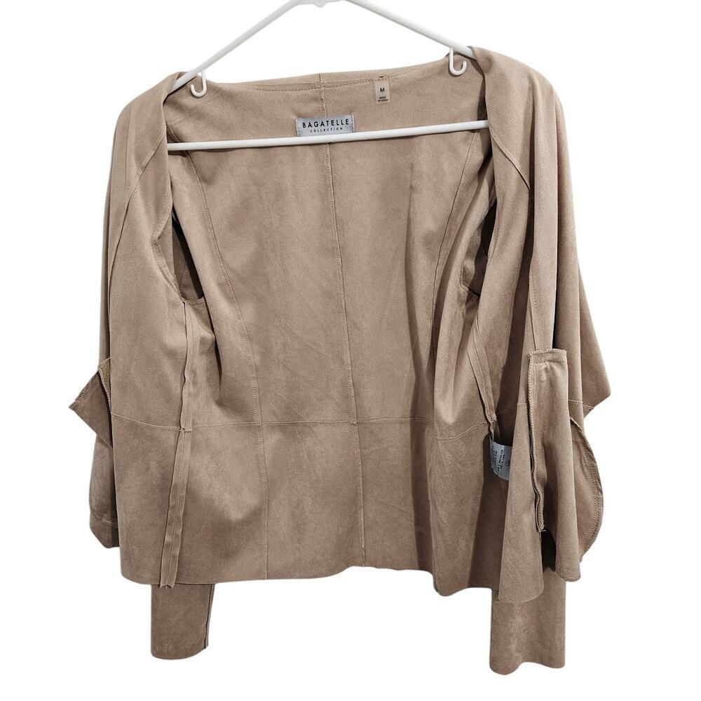 Bagatelle Faux Suede Tan Drape Front Womens Jacket. Size Medium Zip Pockets - Picture 3 of 6